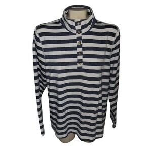Croft &Barrow Long Sleeve High Neck Nautical Striped Blue/white Momcore Grandma